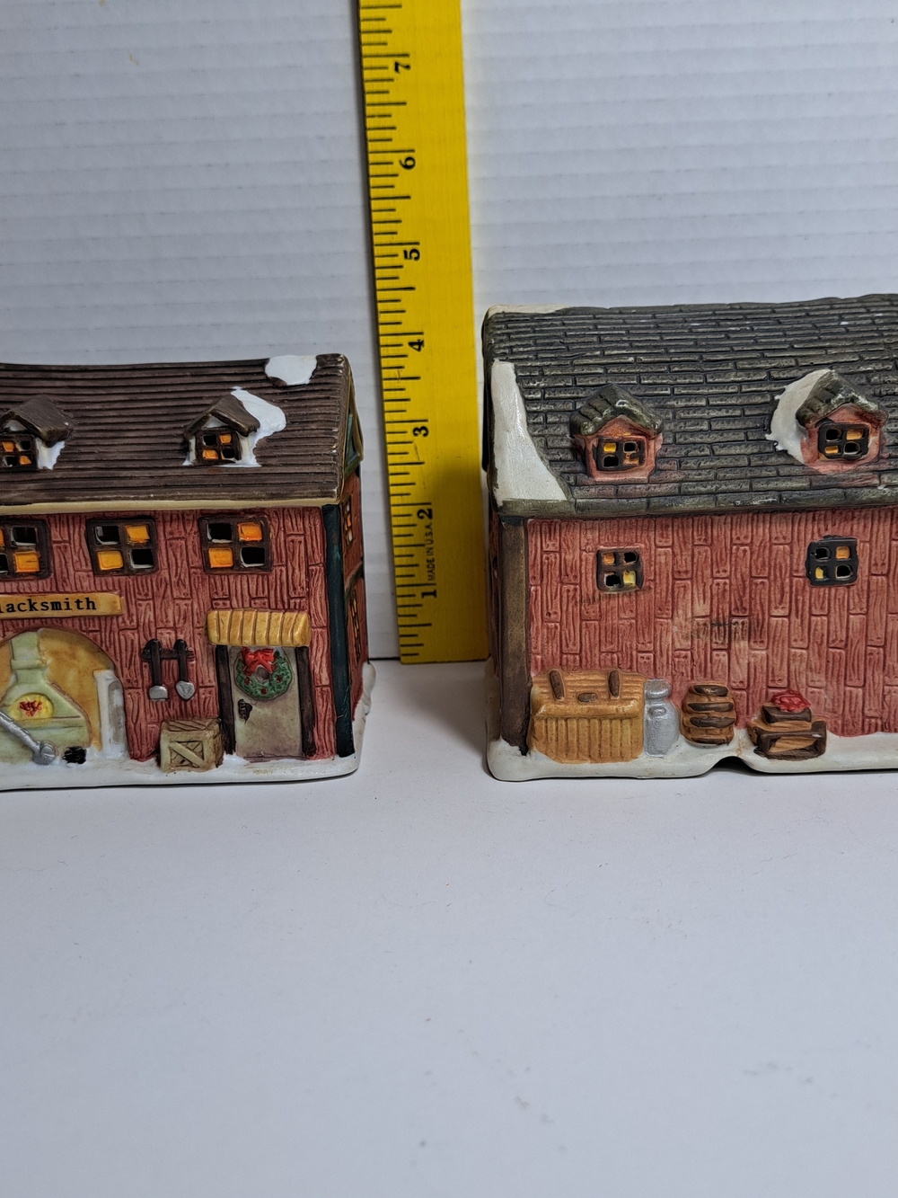 Holiday Red Village Ceramic Barn Decorative Figurine Set